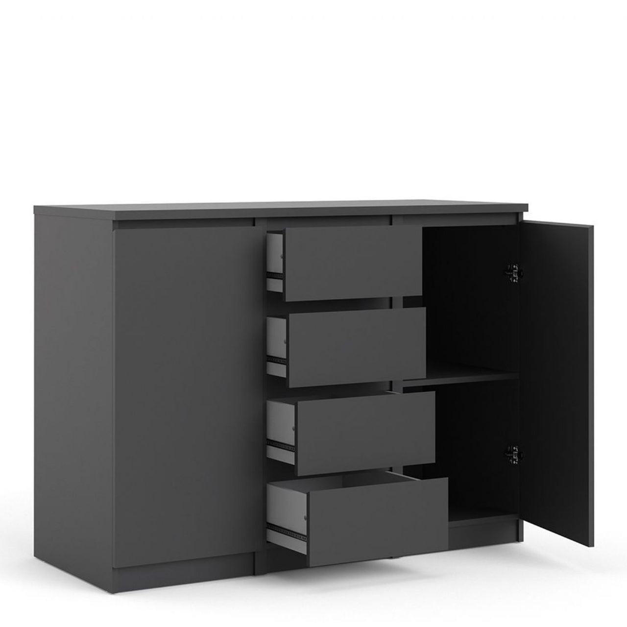 Matt Black 4 Drawer 2 Door Sideboard 120cm Wide