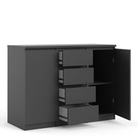 Thumbnail for Matt Black 4 Drawer 2 Door Sideboard 120cm Wide