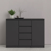 Thumbnail for Matt Black 4 Drawer 2 Door Sideboard 120cm Wide