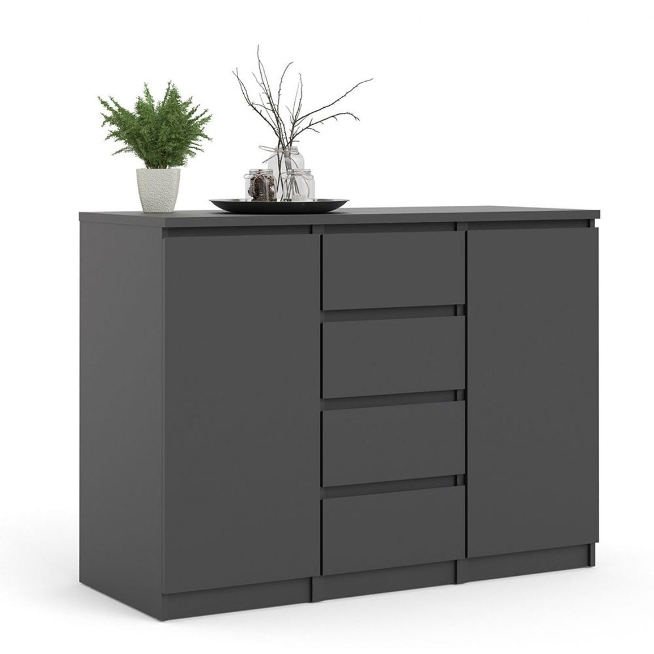 Matt Black 4 Drawer 2 Door Sideboard 120cm Wide