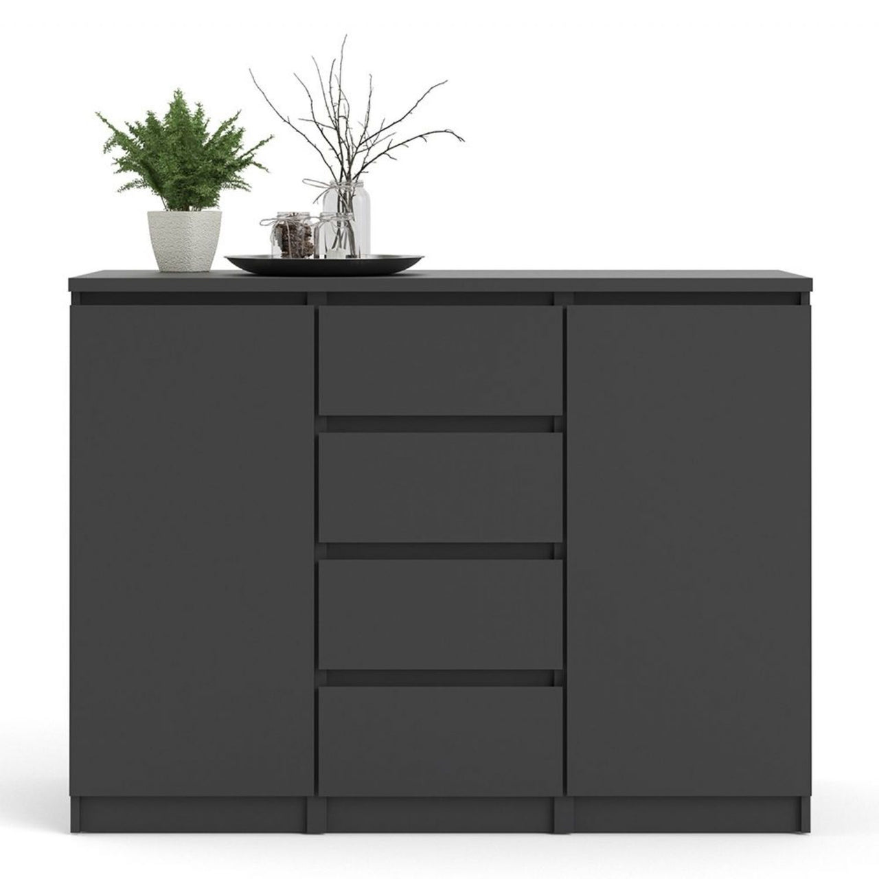 Matt Black 4 Drawer 2 Door Sideboard 120cm Wide