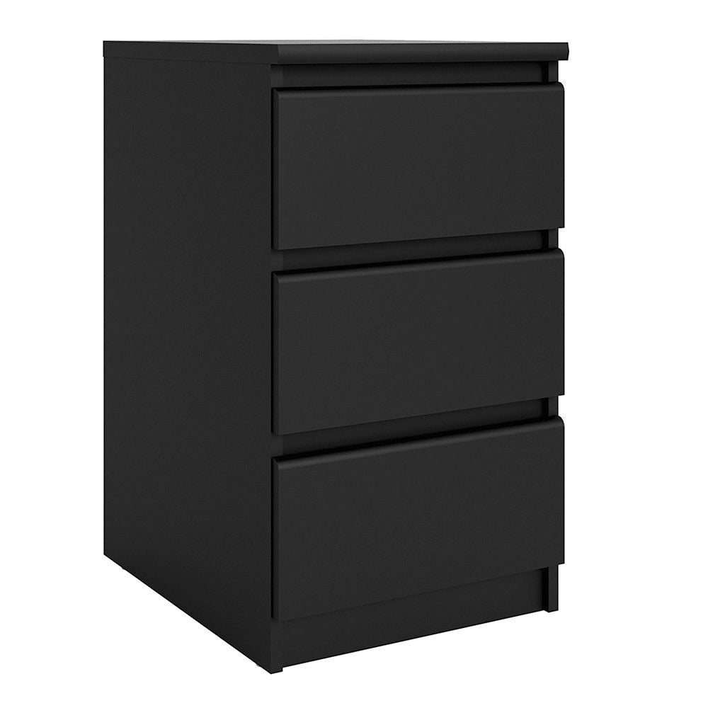 Black Matt Bedside Cabinet Chest Table 3 Drawers No Handles