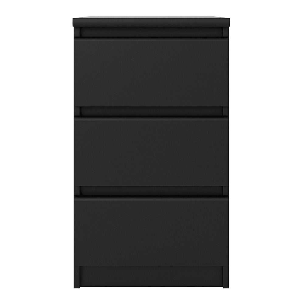 Black Matt Bedside Cabinet Chest Table 3 Drawers No Handles