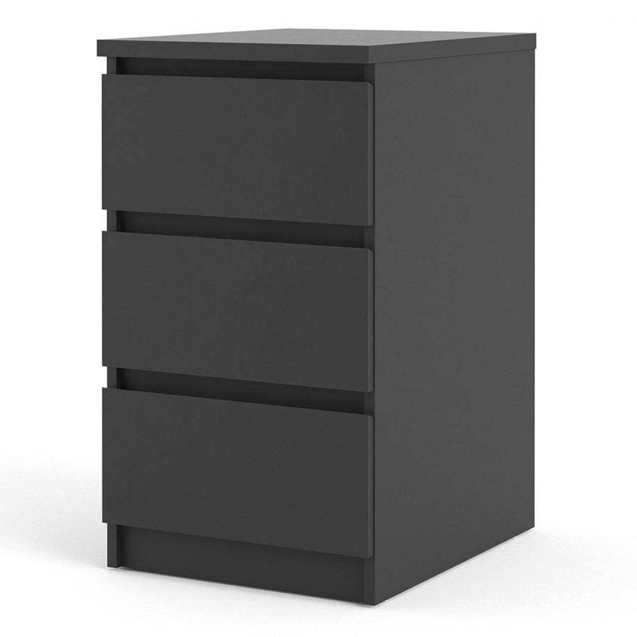 Black Matt Bedside Cabinet Chest Table 3 Drawers No Handles