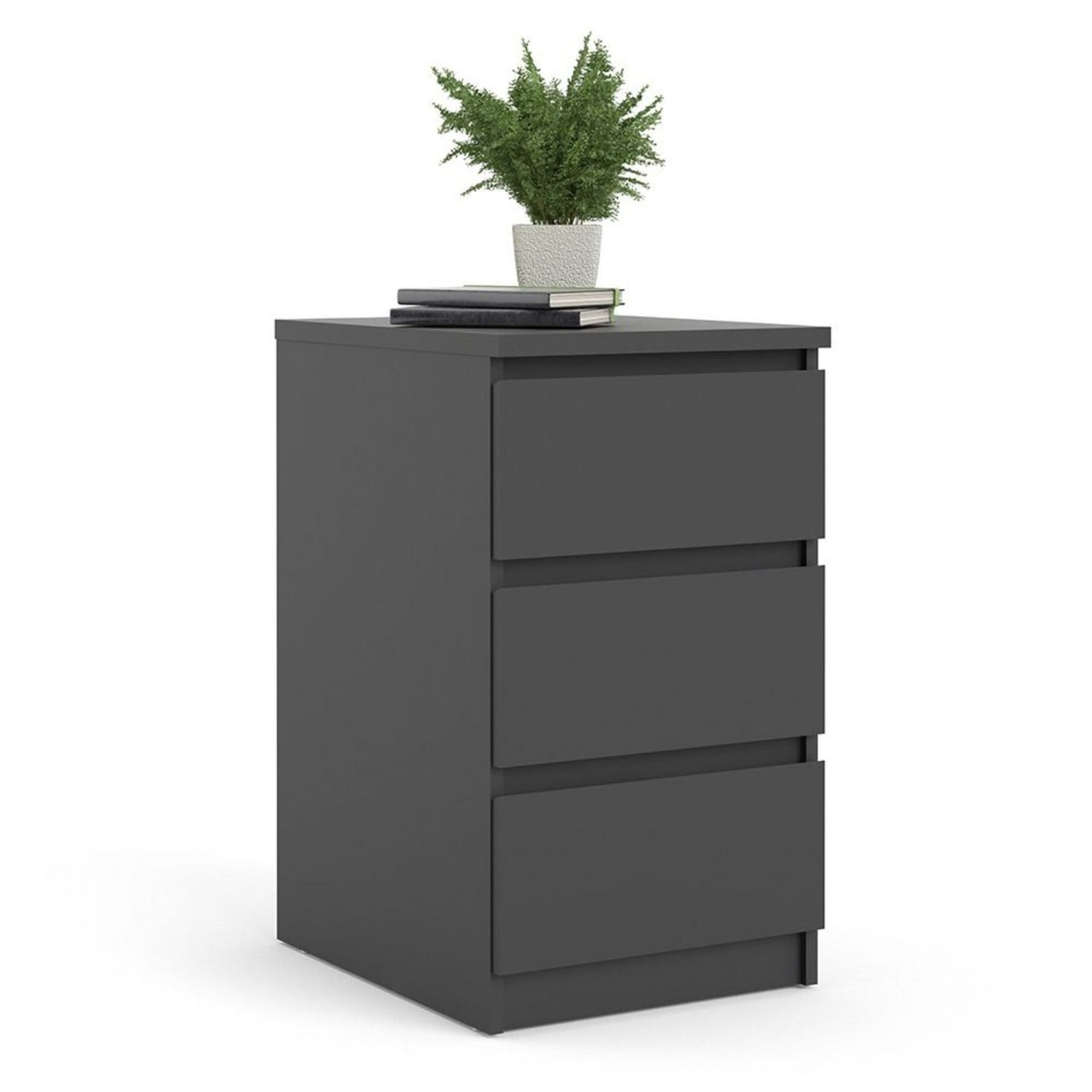 Black Matt Bedside Cabinet Chest Table 3 Drawers No Handles