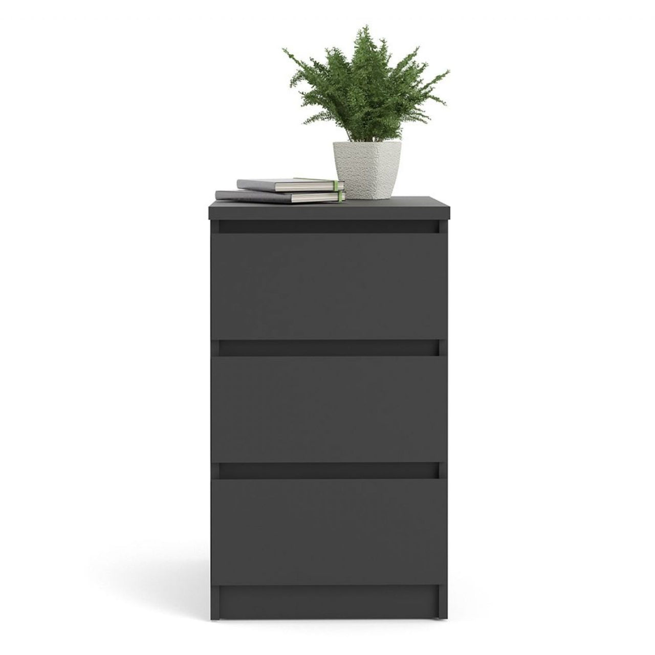 Black Matt Bedside Cabinet Chest Table 3 Drawers No Handles