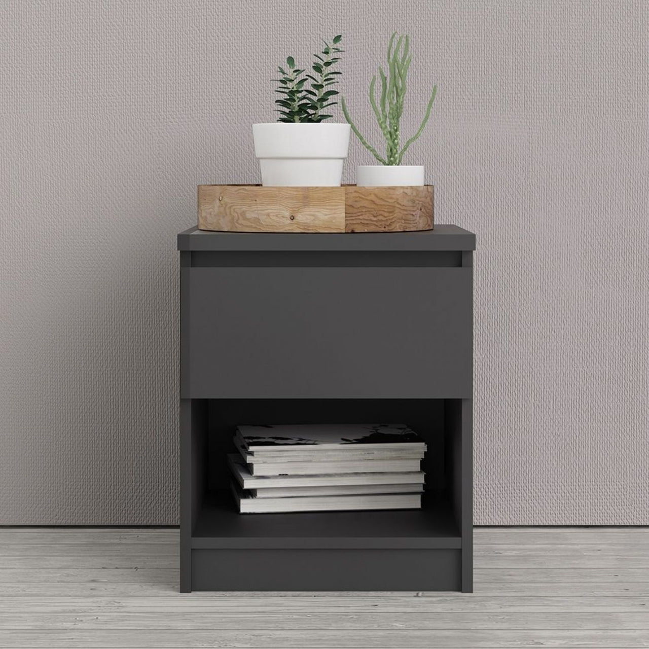 Naia Bedside 1 Drawer 1 Shelf in Black Matt