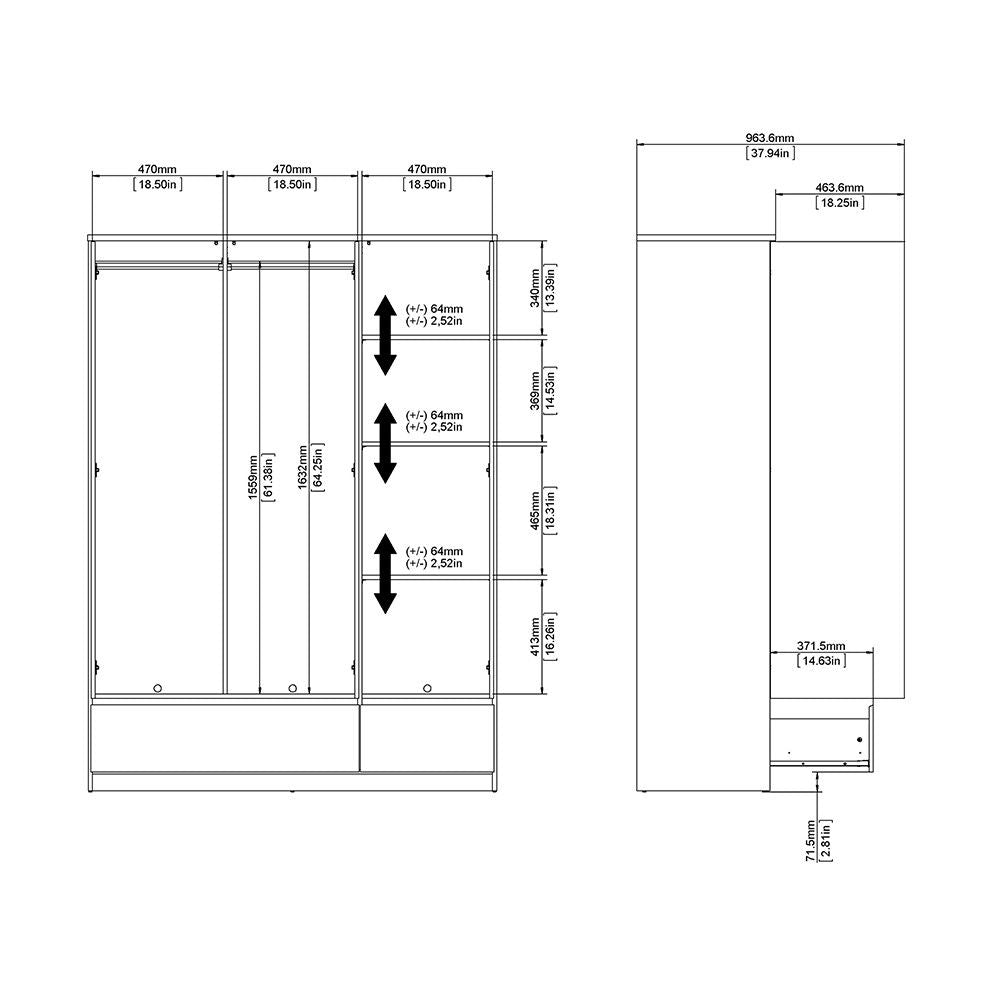 White High Gloss 3 Door Triple Wardrobe