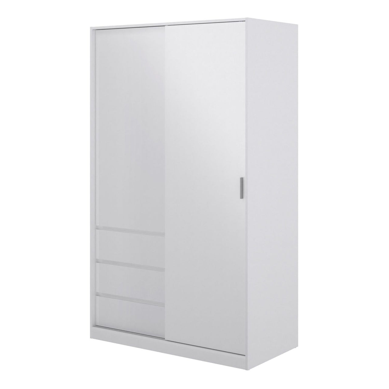 Wardrobe with 1 Sliding door 1 door + 3 drawers in White High Gloss