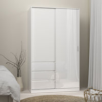 Thumbnail for Wardrobe with 1 Sliding door 1 door + 3 drawers in White High Gloss