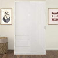 Thumbnail for Wardrobe with 1 Sliding door 1 door + 3 drawers in White High Gloss