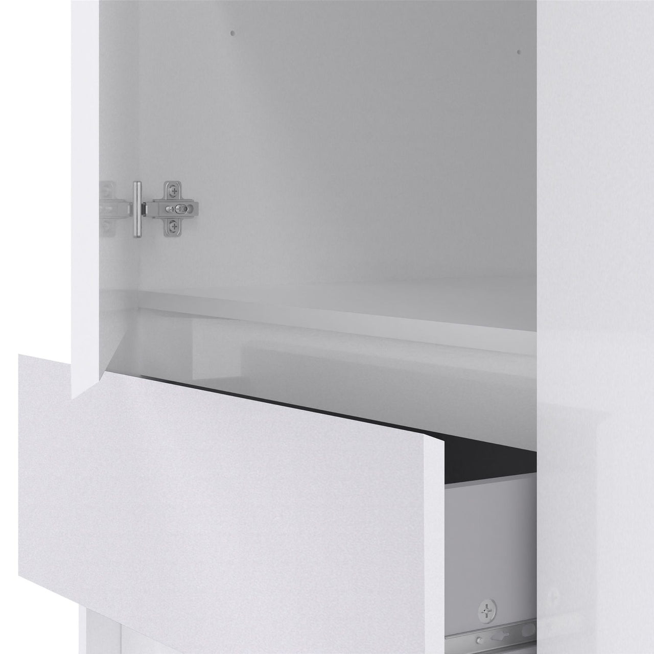 Wardrobe with 1 Sliding door 1 door + 3 drawers in White High Gloss