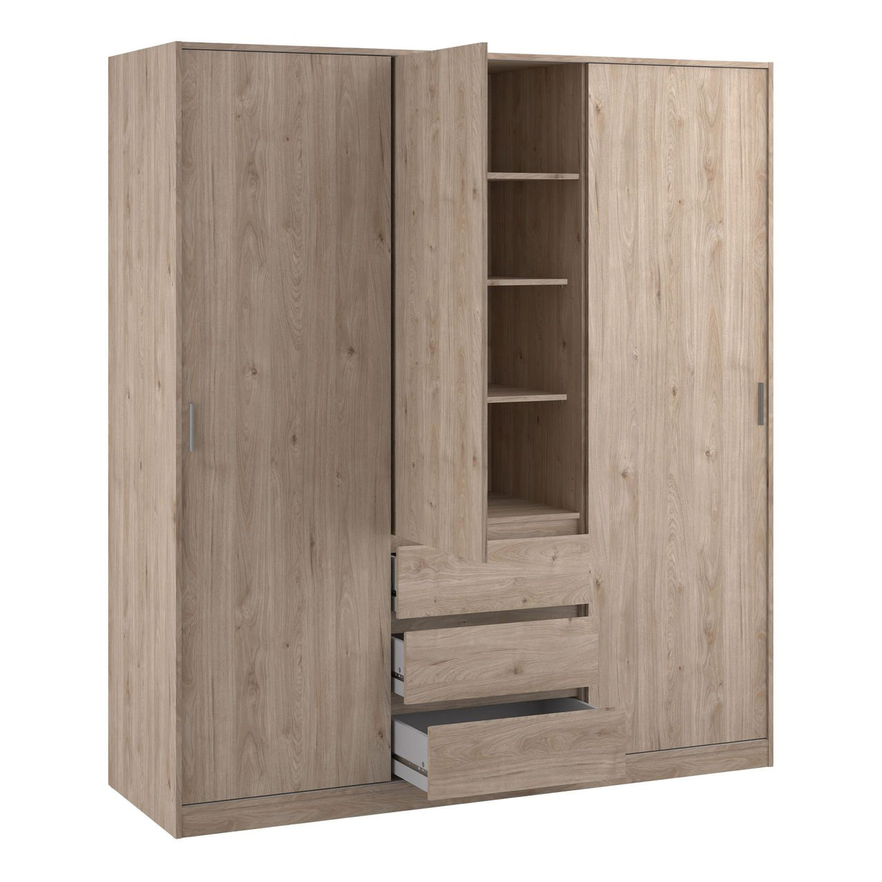 Naia Wardrobe with 2 sliding doors + 1 door + 3 drawers in Jackson Hickory Oak