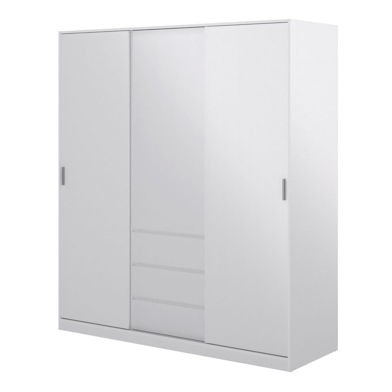 Wardrobe with 2 sliding doors 1 door + 3 drawers in White High Gloss