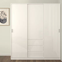 Thumbnail for Wardrobe with 2 sliding doors 1 door + 3 drawers in White High Gloss