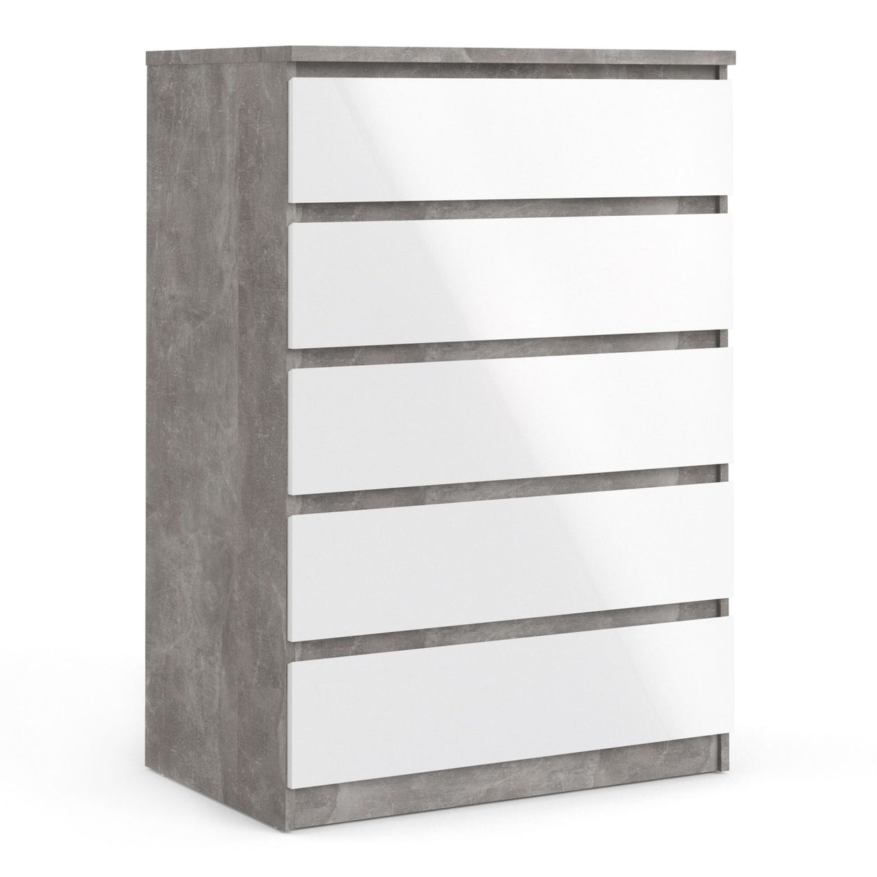 Concrete And White High Gloss 5 Drawer Chest