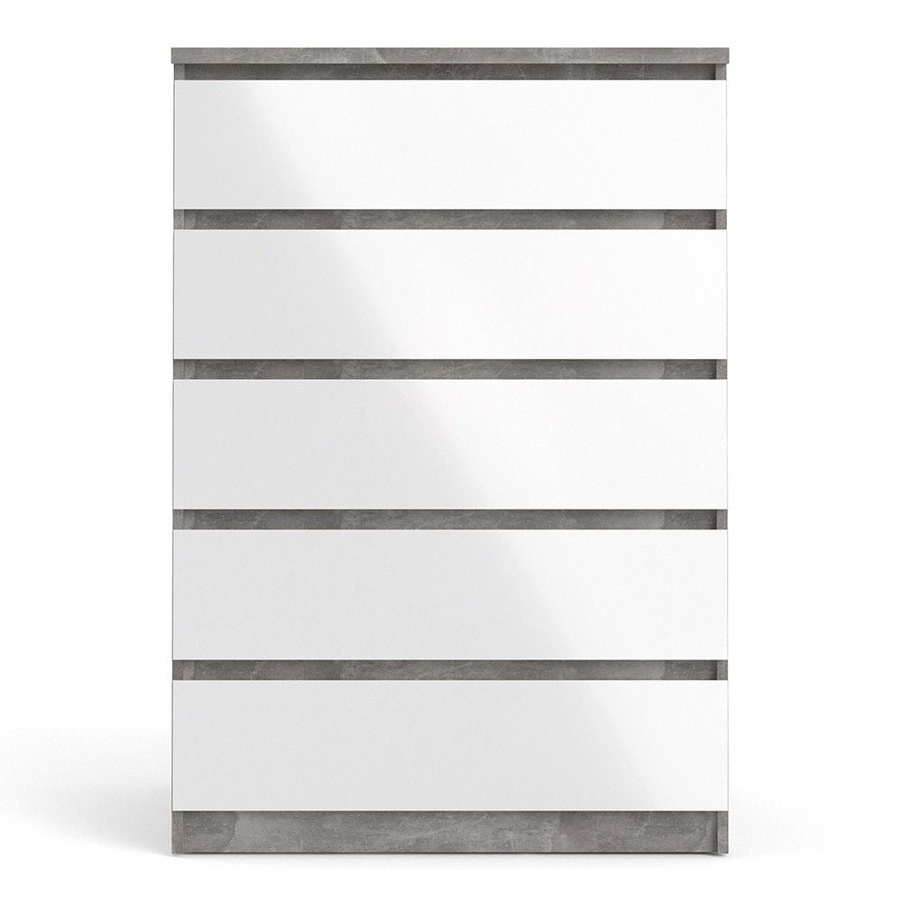 Concrete And White High Gloss 5 Drawer Chest