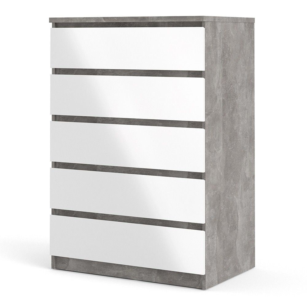 Concrete And White High Gloss 5 Drawer Chest