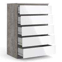 Thumbnail for Concrete And White High Gloss 5 Drawer Chest