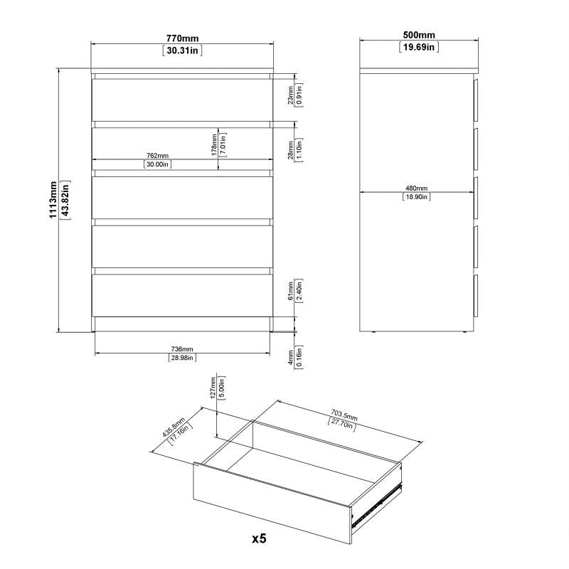 Chest of 5 Drawers in Jackson Hickory Oak Effect