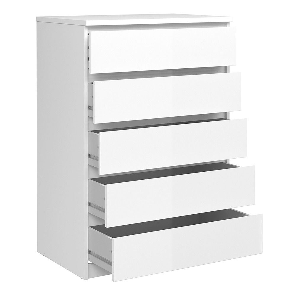 White High Gloss 5 Drawer Chest