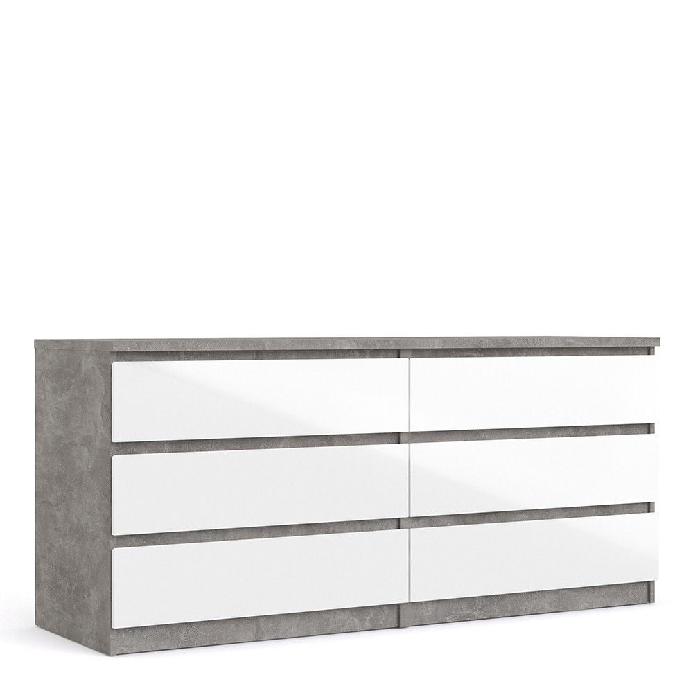 Wide Concrete Grey and White High Gloss 6 Drawer Chest