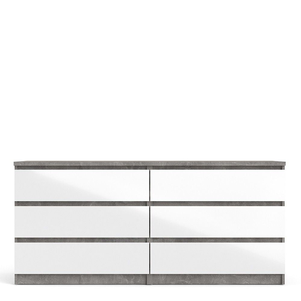 Wide Concrete Grey and White High Gloss 6 Drawer Chest