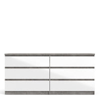 Thumbnail for Wide Concrete Grey and White High Gloss 6 Drawer Chest