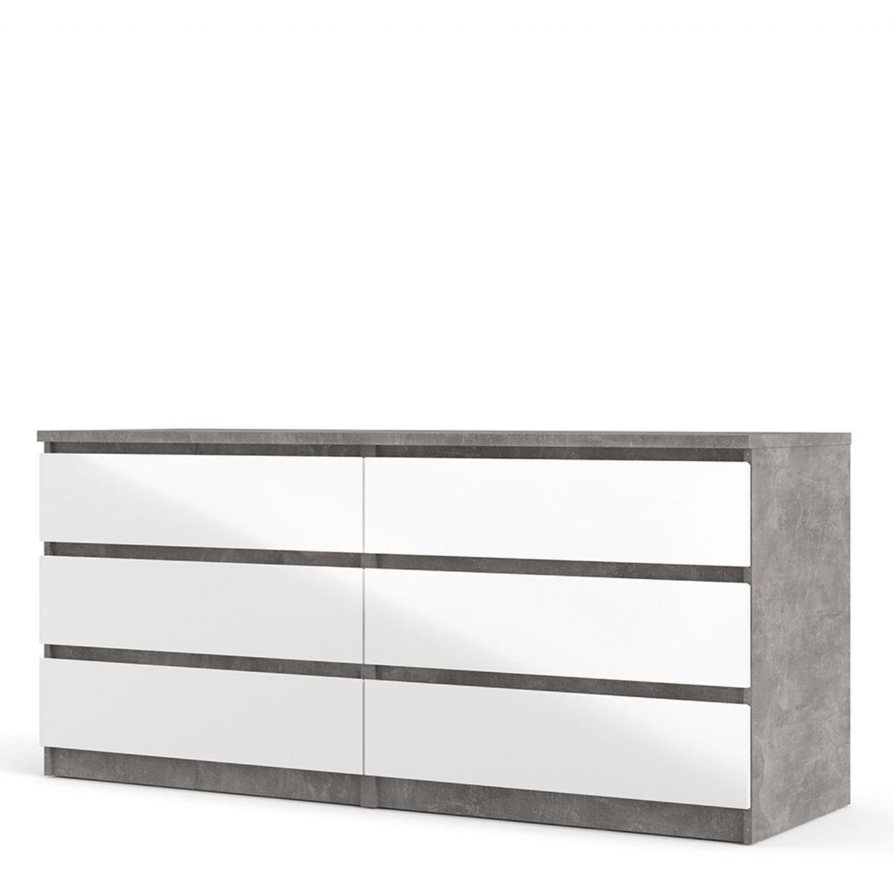 Wide Concrete Grey and White High Gloss 6 Drawer Chest