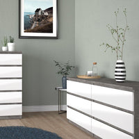 Thumbnail for Wide Concrete Grey and White High Gloss 6 Drawer Chest