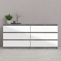 Thumbnail for Wide Concrete Grey and White High Gloss 6 Drawer Chest