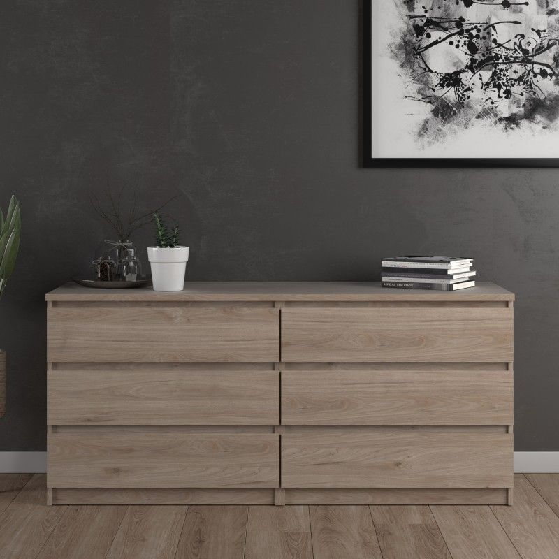 Jackson Hickory Oak Finish Wide Chest of 6 Drawers