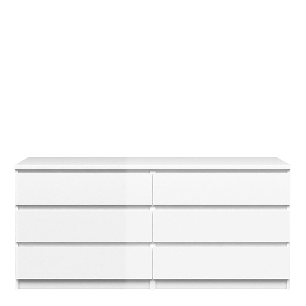 Large White High Gloss Wide 6 Drawer Chest of Drawers