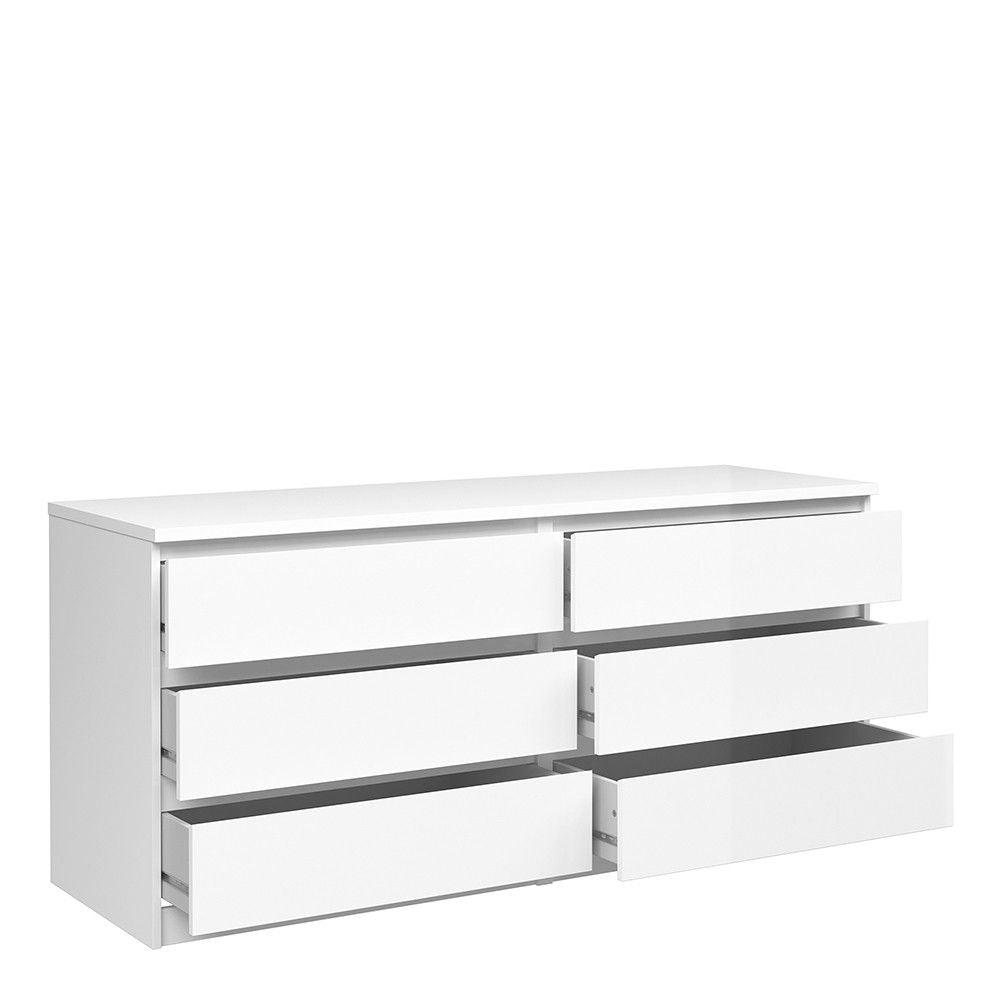 Large White High Gloss Wide 6 Drawer Chest of Drawers