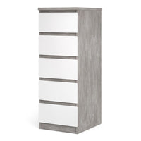 Thumbnail for Tall Narrow Concrete And White High Gloss 5 Drawer Chest