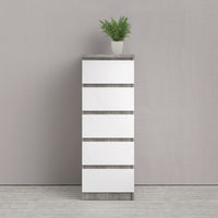 Thumbnail for Tall Narrow Concrete And White High Gloss 5 Drawer Chest