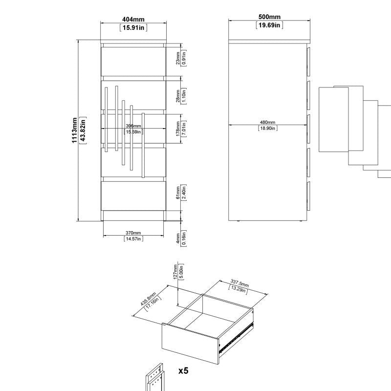 Naia Narrow Chest of 5 Drawers in Jackson Hickory Oak