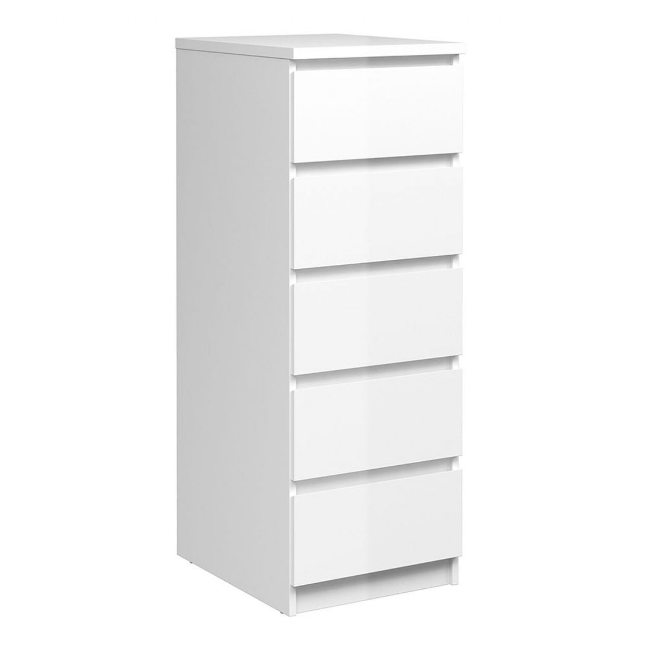 White High Gloss Slim 5 Drawer Chest With Recessed Handles