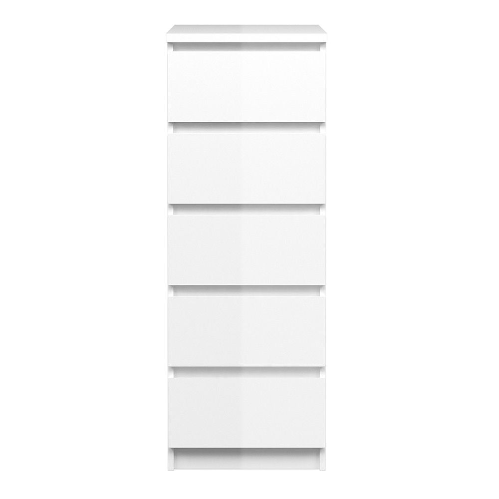 White High Gloss Slim 5 Drawer Chest With Recessed Handles