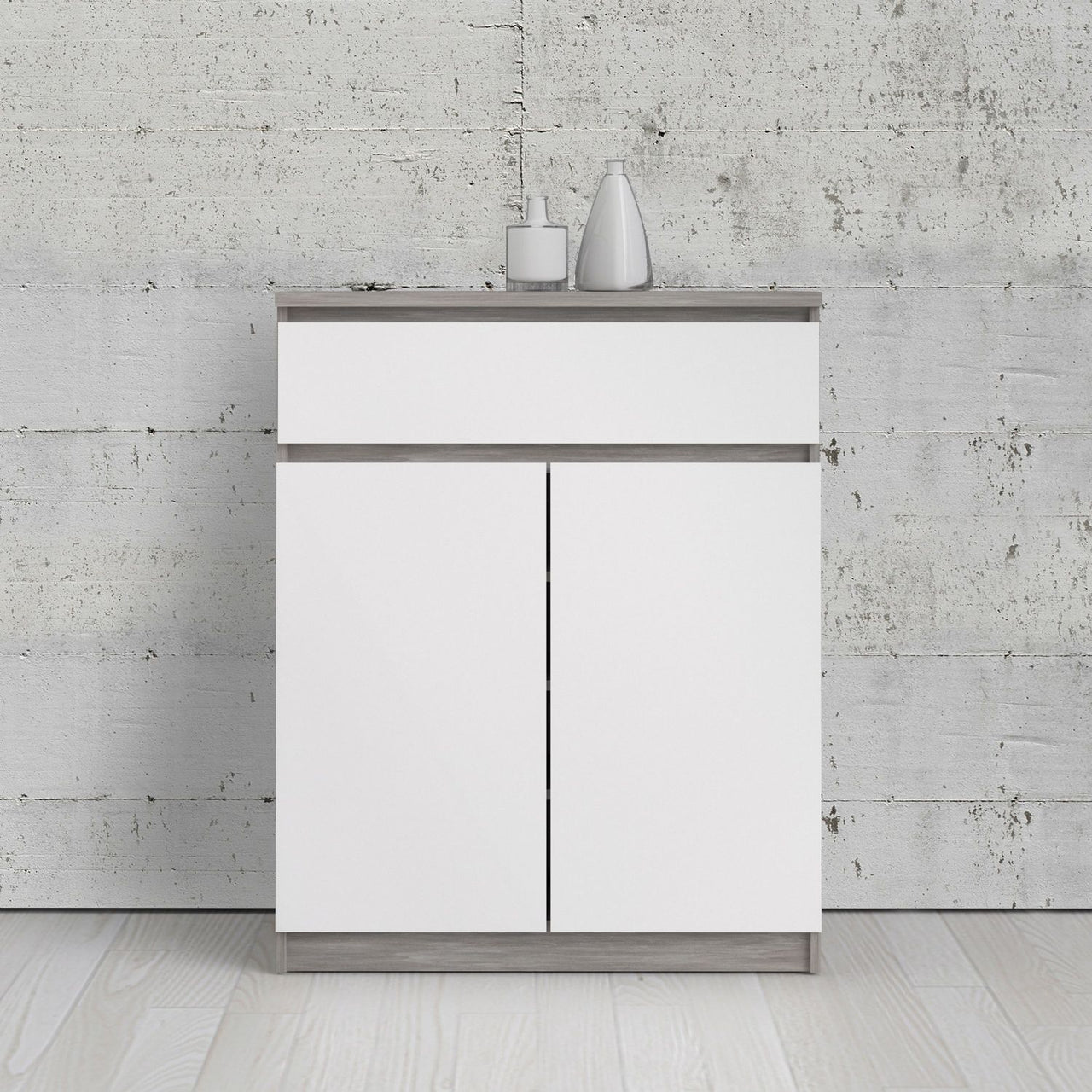 1 Drawer 2 Door Sideboard Concrete and White High Gloss