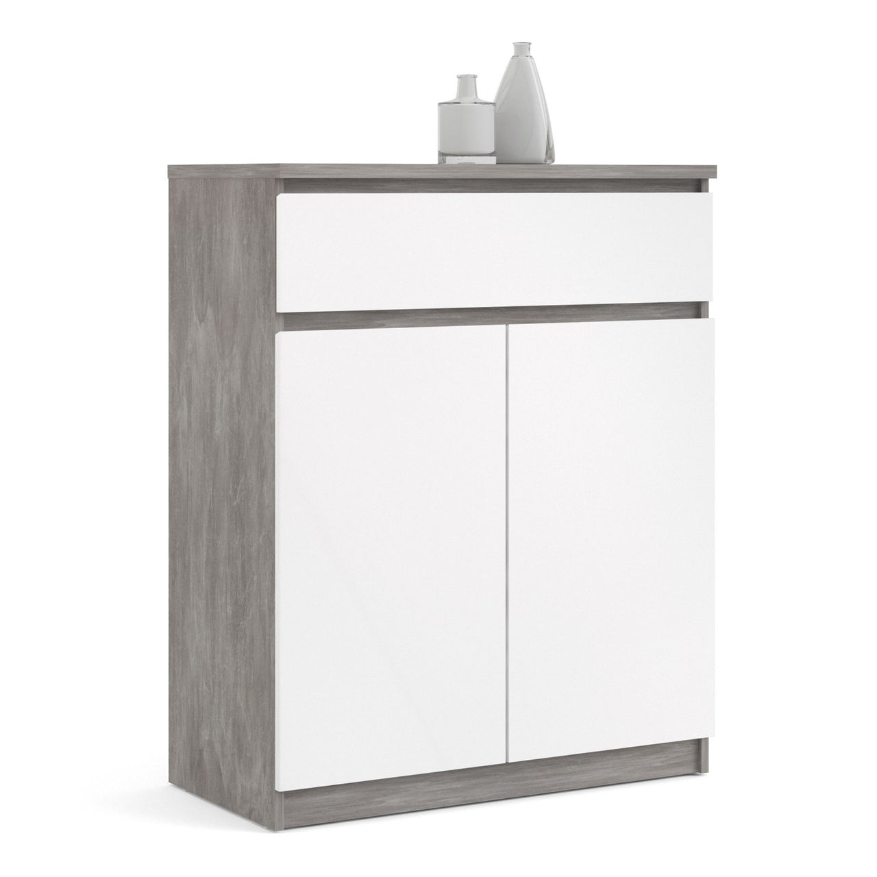 1 Drawer 2 Door Sideboard Concrete and White High Gloss