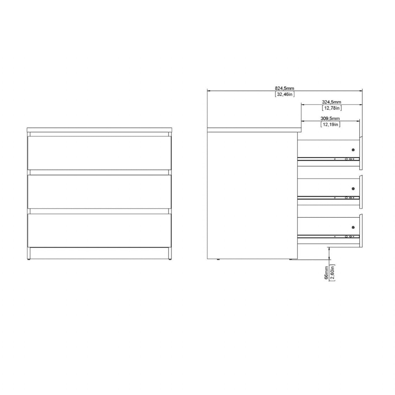 Naia Chest of 3 Drawers in White