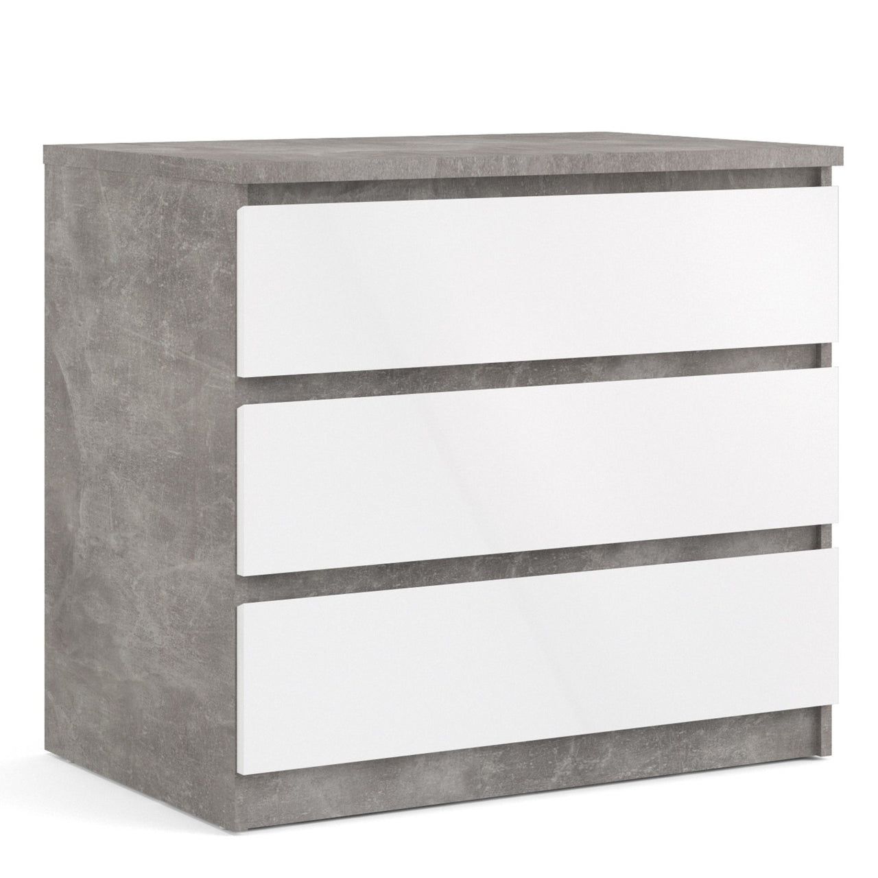 Wide Concrete and White 3 Drawer Chest With Recessed Handles