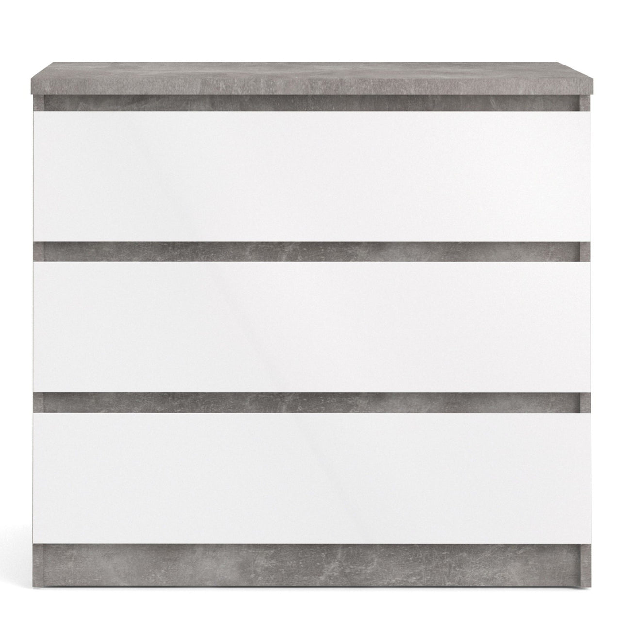 Wide Concrete and White 3 Drawer Chest With Recessed Handles