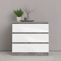 Thumbnail for Wide Concrete and White 3 Drawer Chest With Recessed Handles