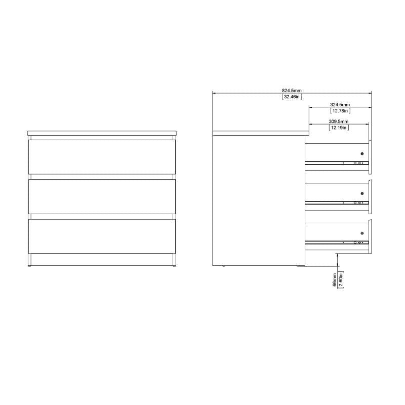 Small Chest of 3 Drawers in Jackson Hickory Oak Effect Finish