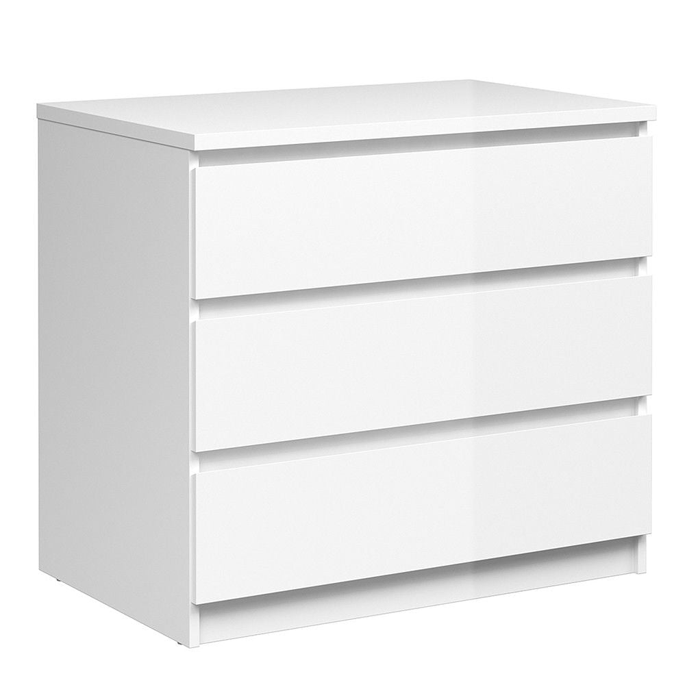 White High Gloss Small 3 Drawer Chest With Recessed Handles