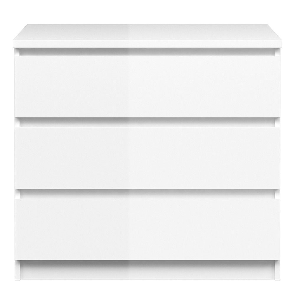 White High Gloss Small 3 Drawer Chest With Recessed Handles