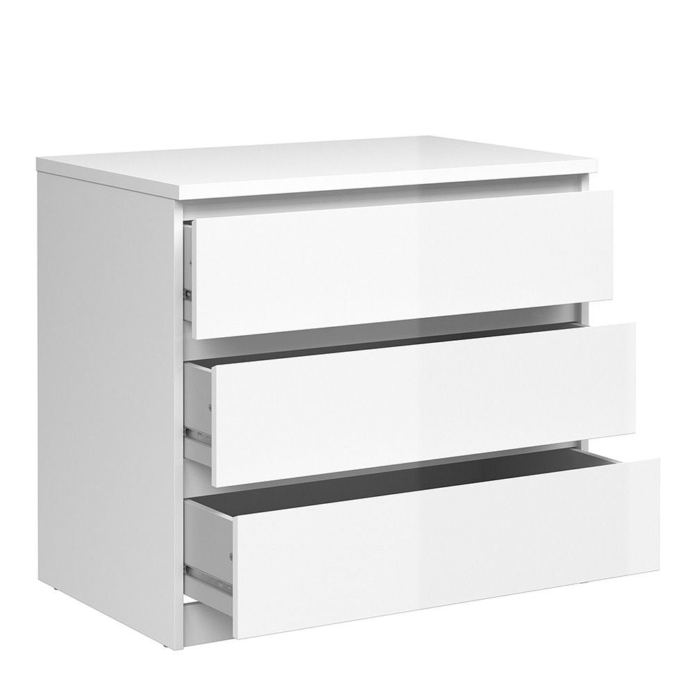 White High Gloss Small 3 Drawer Chest With Recessed Handles