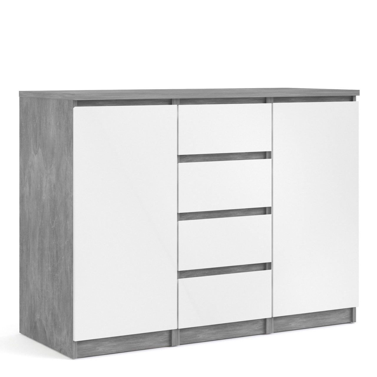 Sideboard 4 Drawers 2 Doors in Concrete and White High Gloss